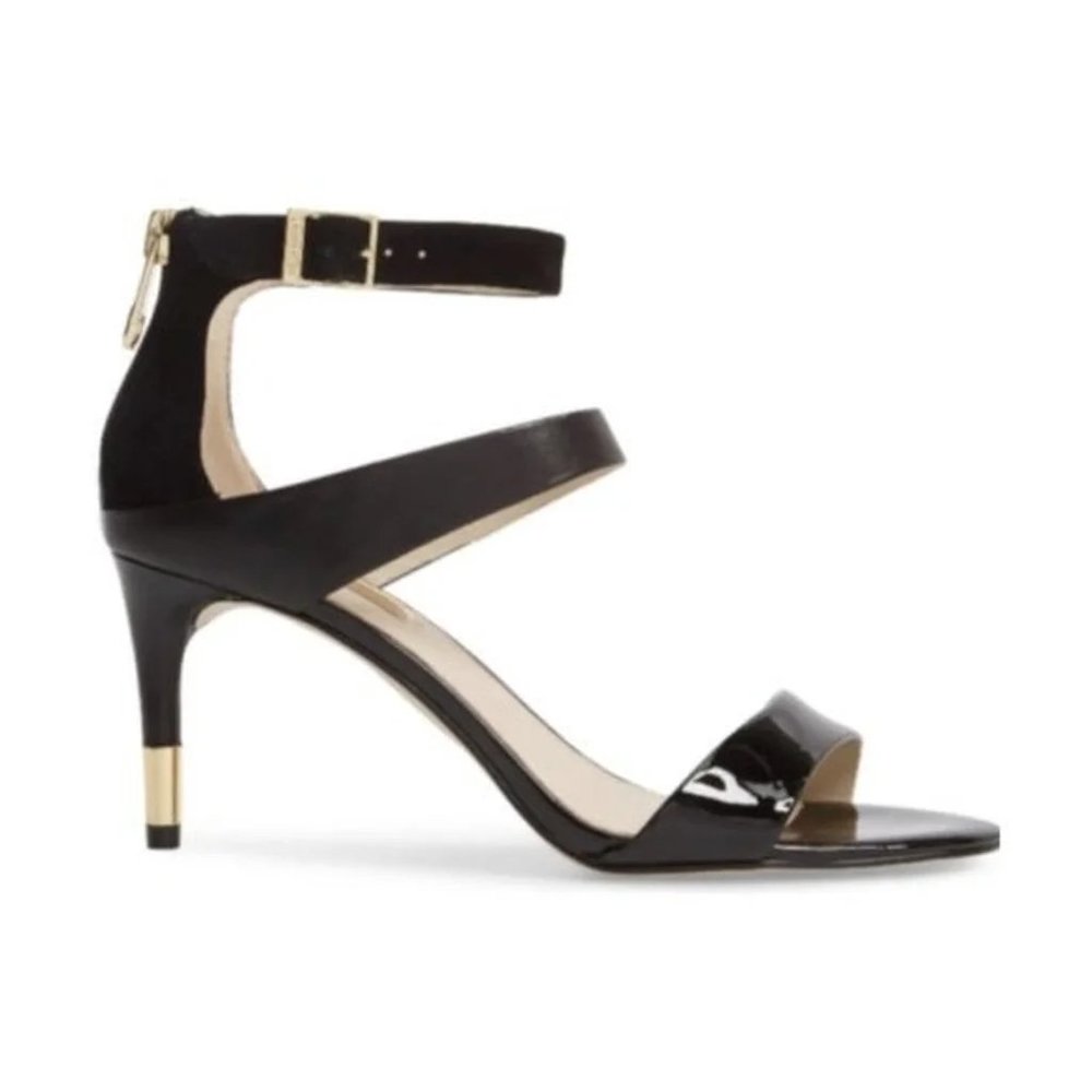NEW Louise Et Cie Women Keit Texture Block Gold Zip Ankle Strap Heel Dress Shoe